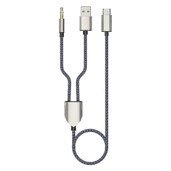 1 Split 2 Typ C Till Usb A 3.5mm Aux Kabel Stereo Hifi Ljud För Bilhögtalare -a Blue