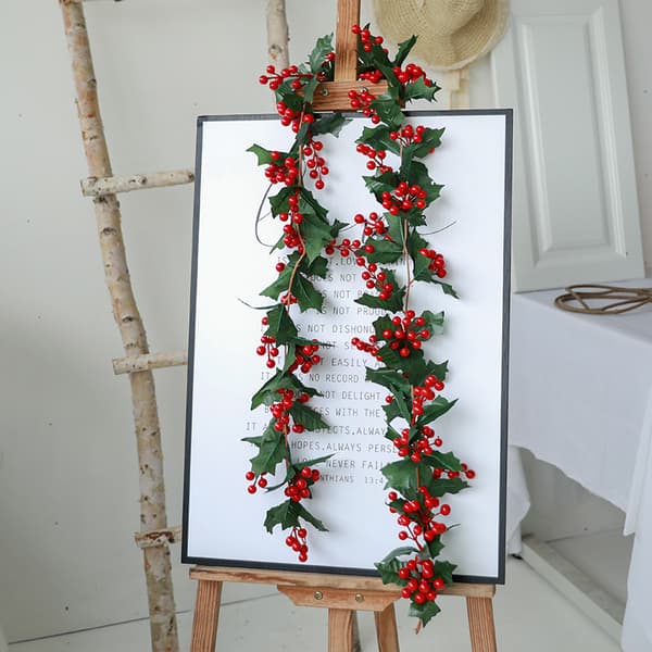 Rød Bær Julekrans, Fleksibel Kunstig Bærkrans fo
