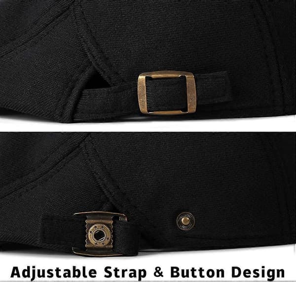 Justerbar Flat Top Beret for Menn (Svart)