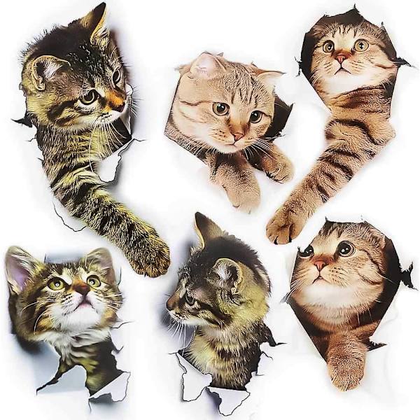Söta kattväggdekaler 3D väggmålning katt avtagbar 3D, ZQKLA