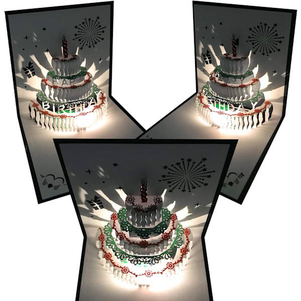 1 kpl 3D Pop Up -syntymäpäiväkortteja, lämpimät LED-valot syntymäpäiväkakku, ZQKLA