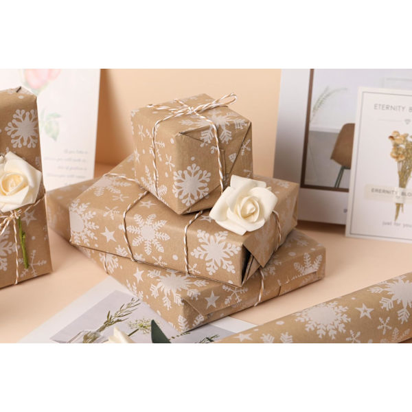 Julklappspapper 44cm x 10m Återvunnen Kraft Omslagspappersrulle Retr