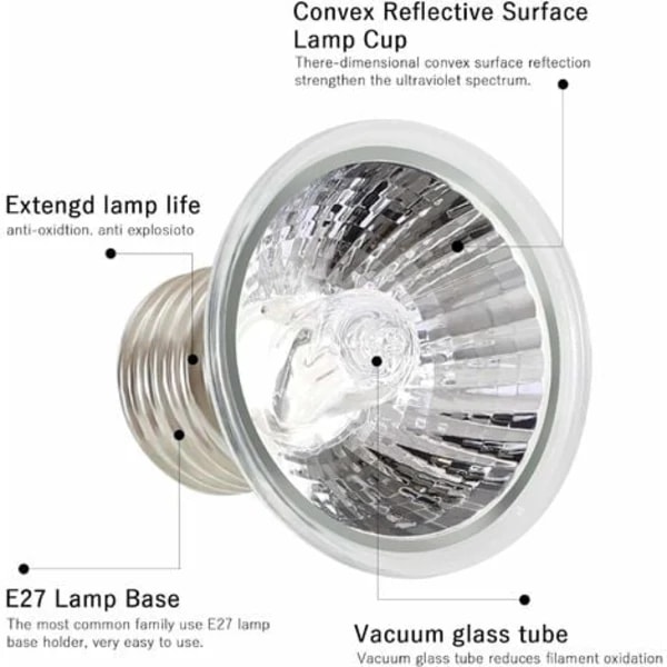 Skildpadde varmelampe, 25W fuldspektrum Uva/Uvb LED varmelampe, E27
