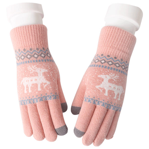 Nye jacquard varme lyserøde touchscreen handsker til kvinder, vinter fløjl uldhandsker til kvinder, julevanter til kvinder Pink