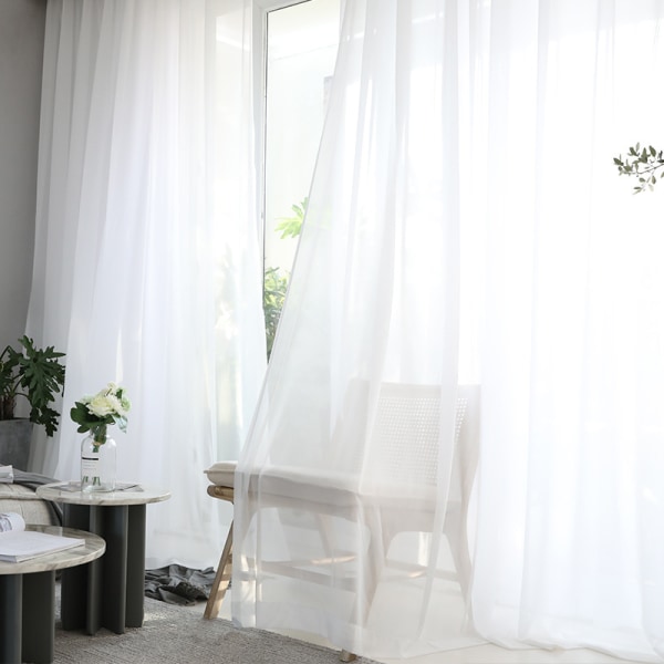 2 Dele Hvid Voile Gardin 140x225 cm med Halvtransparent, ZQKLA