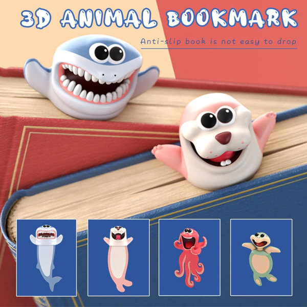4 stycken galet bokmärke 3D Stereo Kawaii Tecknad Lovely Animal Bo