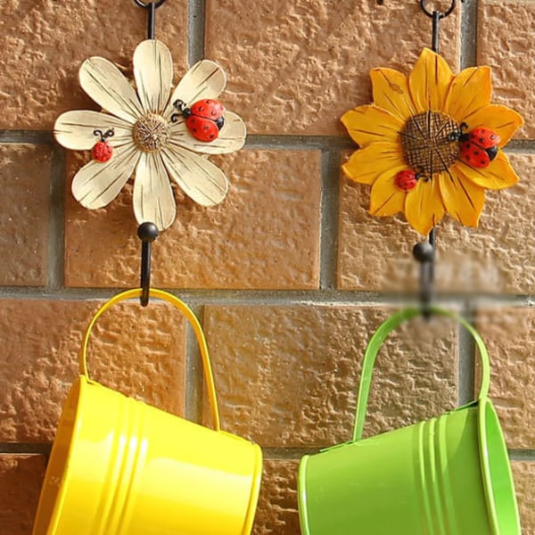 4PCS Creative Daisy Resin Wall Hooks Wall Mounted Art Flower,ZQKLA