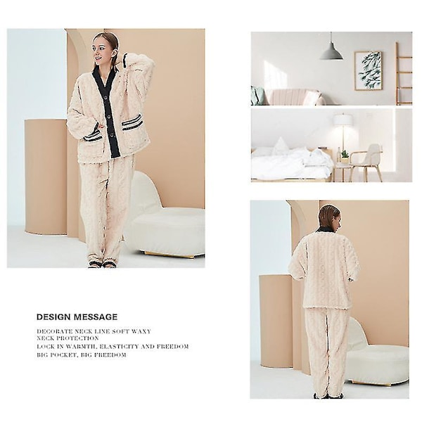 Vintervarma Sammetspyjamas Dam - Hemkläder Pyjamas Set Kan Användas Utomhus - Beige L
