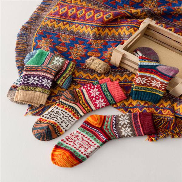 5 Par Ullstrumpor Dam Knit Varma Casual Ull Crew Vinter, ZQKLA