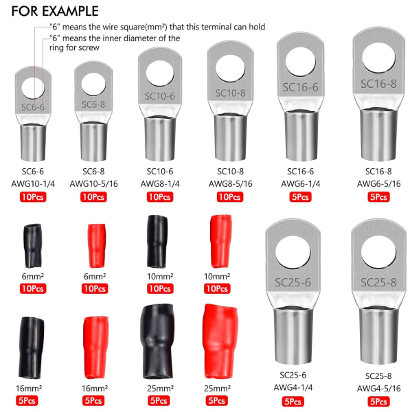 Crimp Lug Kit Bil elektriske terminaler med crimp batteri Te,ZQKLA