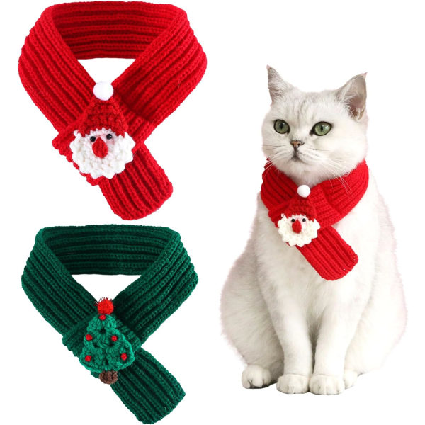 2-pack julstickad sjal för husdjur, vinter katthalsvärmare, solid