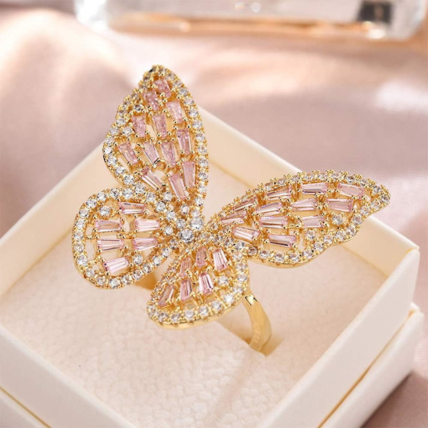 Cubic Zirconia Sommerfuglring Glitrende Krystall Sløyfeknute Knu,ZQKLA