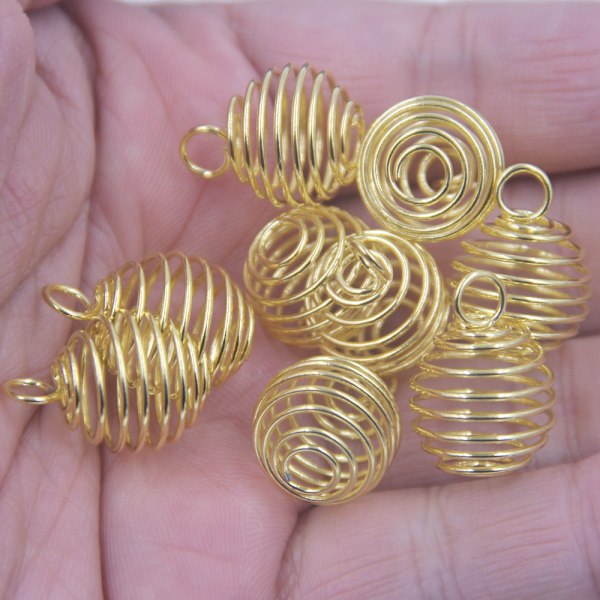 100 st Silverpläterade Spiralformade Pärlburar Hängande Hålbur Rund Lykta Kristallsten Stöd Amulett Halsband för Smyckestillverkning och Hantverk