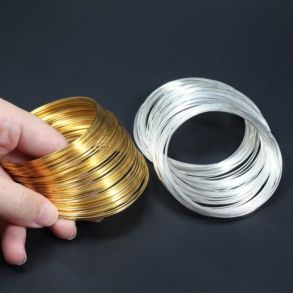200 st Memory Wire Loops (guld och silver) för smyckestillverkning, D
