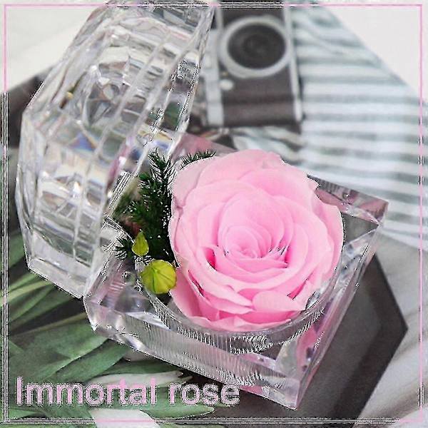 Ægte Konserveret Rose Forever I Mini Klar Ringæske, Gaver Til Jubilæum, Valentinsdag, Jul, Fødselsdag pink