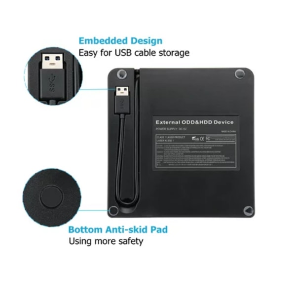 Extern CD-läsare USB 3.0 Portabel CD DVD +/-RW-läsare DVD/CD, ZQKLA