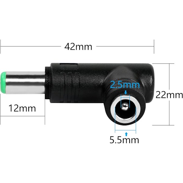 (2 st) DC-strömadapter, 90 graders vinkel DC-adapter 6,3 mm x 3,0 mm