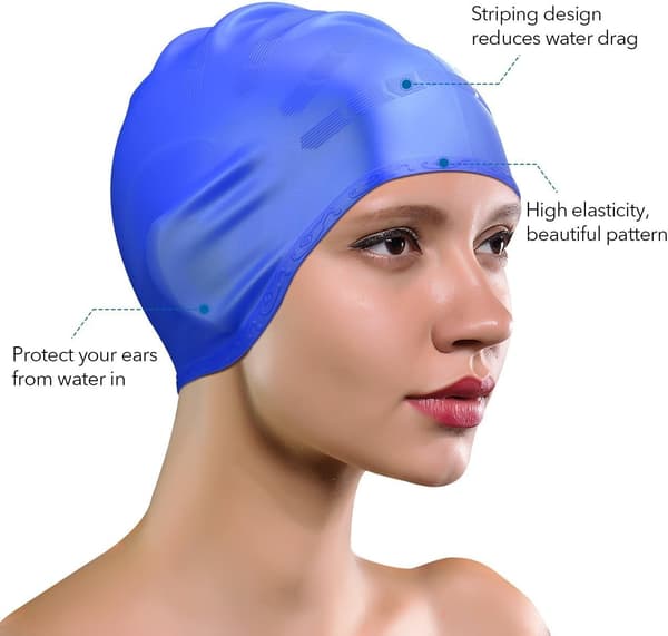Badehette (Blå), Silikon Unisex Badehette, Langt Hår, ZQKLA