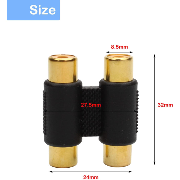 10 stk RCA-koblingskontakter, 2 RCA-hun til 2 RCA-hun, ZQKLA