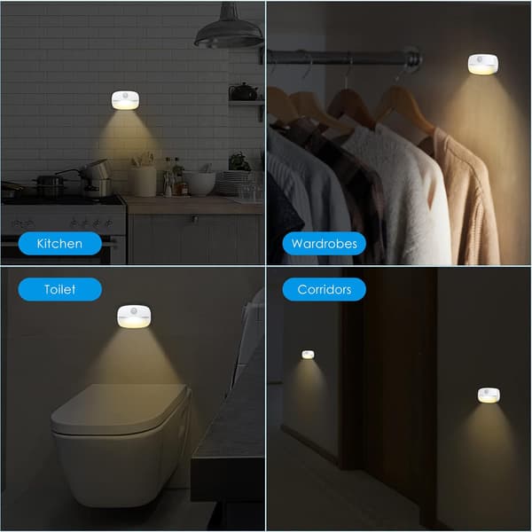 2 st. Varmt vita LED-nattlampor med rörelsesensor, självhäftande