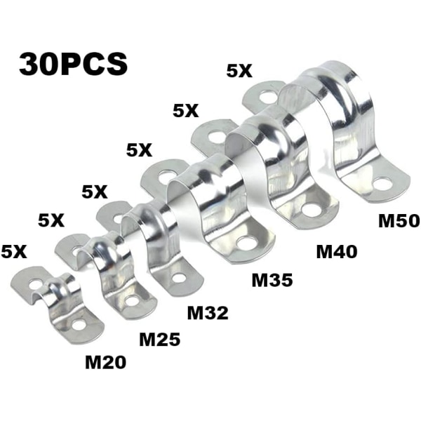 30 stycken U-rörklämmor 304 Rostfritt Stål, 20mm/25mm/32mm, ZQKLA