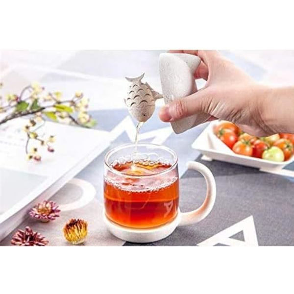 - 250ML Katteformet Glas Te Kop med Fisk Formet Infuser, ZQKLA