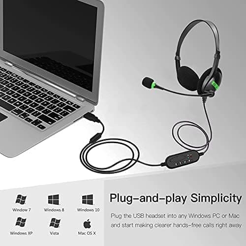 PC Headset med Mikrofon, Stereo Brusreducerande USB Headset Komp, ZQKLA