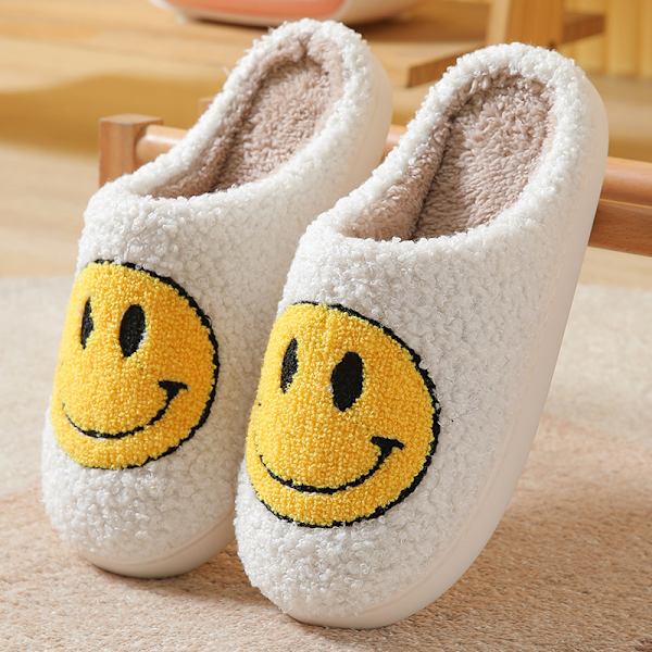 Retro Smilende Ansigt Bløde Plys Behagelige Varme Slip-on Tøfler Fo,ZQKLA