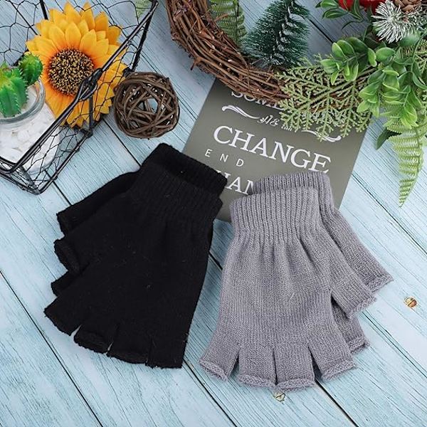 2 Par Unisex Varme Halvfingerhandsker Vinter Fingerløse Handsker, ZQKLA