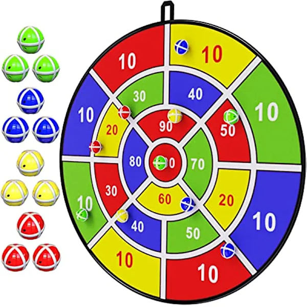 Lasten Dart-taulusetti - 12 Tarra-palloa - Sisä- ja ulkotiloihin sopiva hauska juhlapeli 3-12-vuotiaille pojille ja tytöille