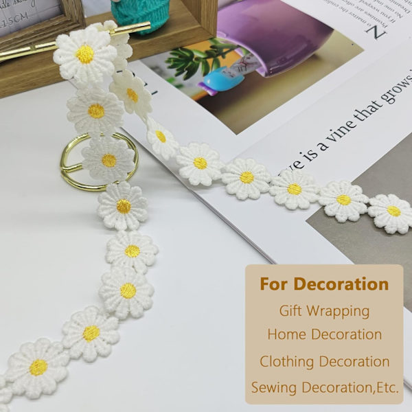 15 Yards 2,5 cm Syning Applique Kanter Blomst Broderi Lac, ZQKLA