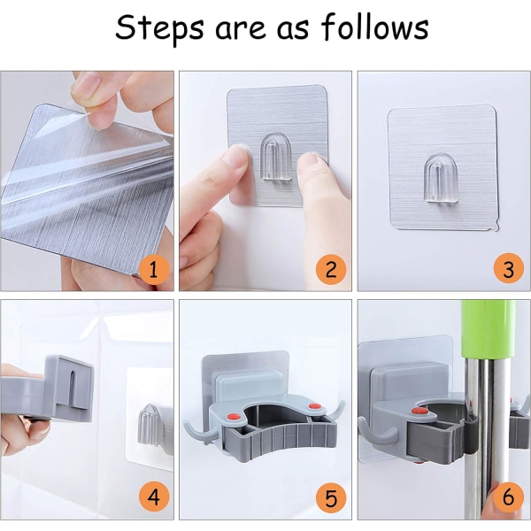 Selvklebende kosteholder Kostkrok Veggmontert mopp og støtte, ZQKLA
