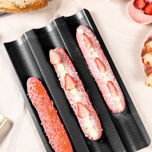 Medium, Sort, Non-stick perforeret baguetteform til fransk brød, ZQKLA
