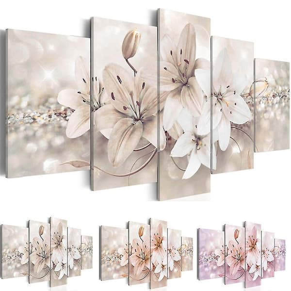 （Vit）5 Paneler Kärleksblommor Canvas Väggkärnmålning, ZQKLA
