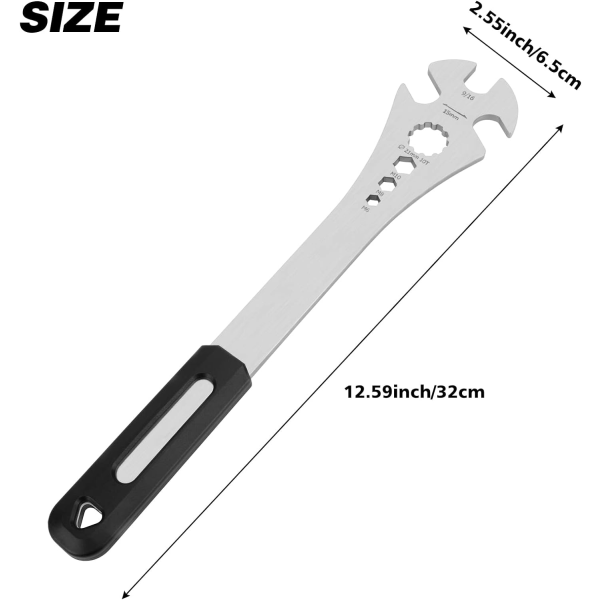 （15mm, 9/16 og 10mm/8mm/6mm Hex Hul）Cykel Pedal Nøgle, ZQKLA