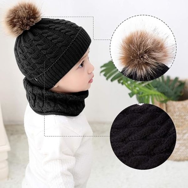 2ST Toddler Baby Stickad mössa Scarf Vinter Varm mössa cap med, ZQKLA