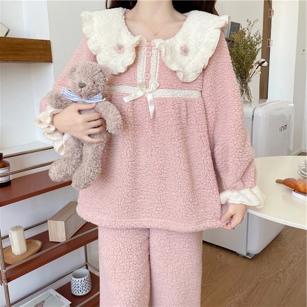 2023 vinter söt prinsessastil dockkrage korall sammet varm hemkläder pyjamas kan bäras utomhus