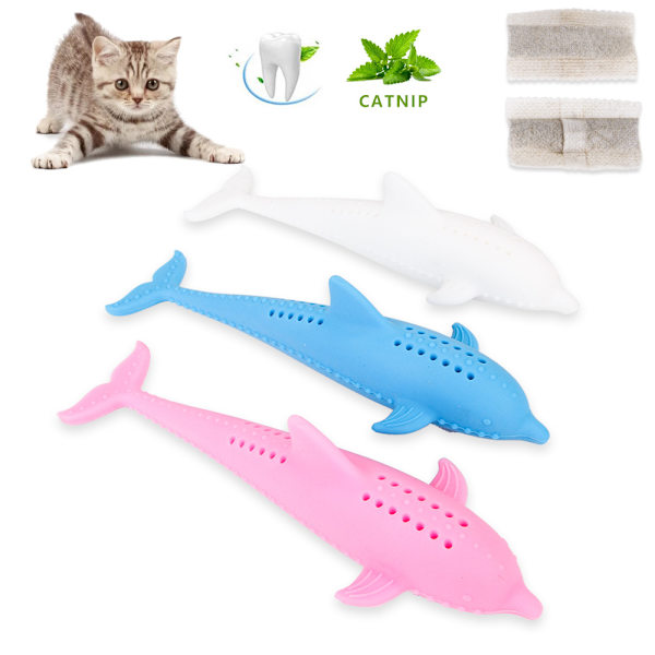 Fiskleksak för katt, 3 stycken tandleksak för katt, tuggleksak av silikon