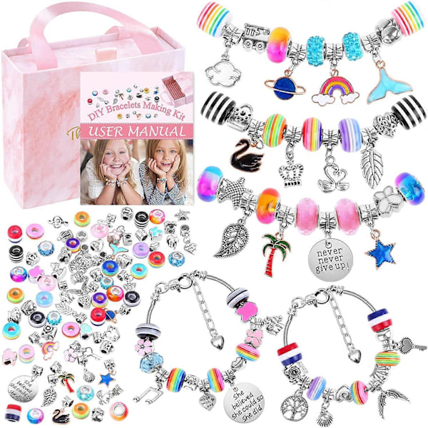 Armbandstillverkningskit för flickor, 85 delar Charmarmbandkit med pärlor, Smyckes Cha