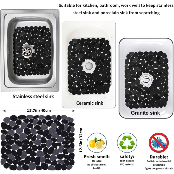 Kjøkkenvaskmatte, 2 justerbare vaskebeskyttermatter, svart St, ZQKLA
