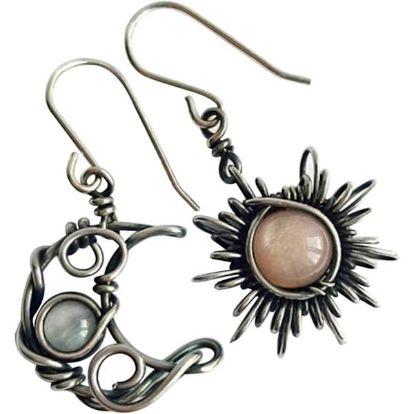 Boho Opal Sol og Måne Dråpe Hengeøreringer Månestein Natura,ZQKLA