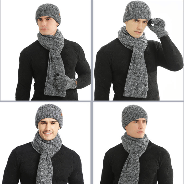 3-pack vinterset med tjock stickad mössa, lång halsduk och vantar, N,ZQKLA