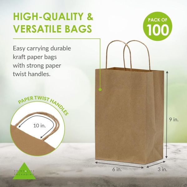 Små Bruna Papperspåsar med Handtag - 15x7,6x23 cm 100-pack Kr,ZQKLA