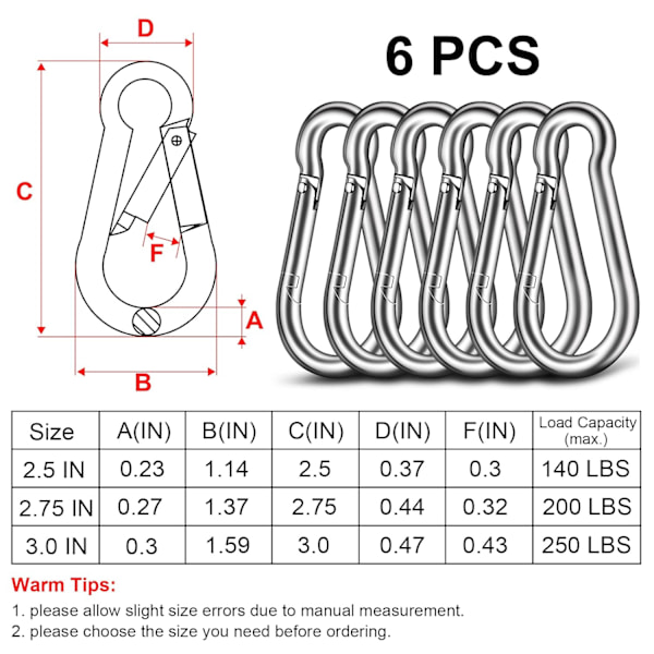 Tung Karabiner 6-pack 3” Klätterkarabiner med Excel, ZQKLA