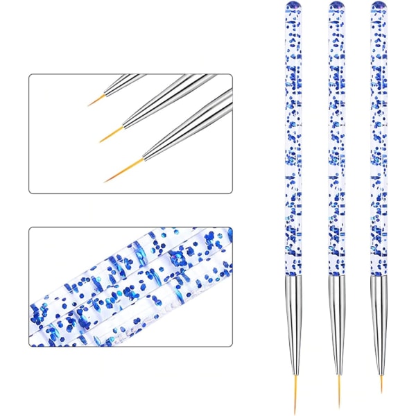 3 Pieces Blue Nail Detail Brushes Nail Art Harjat, Professi, ZQKLA