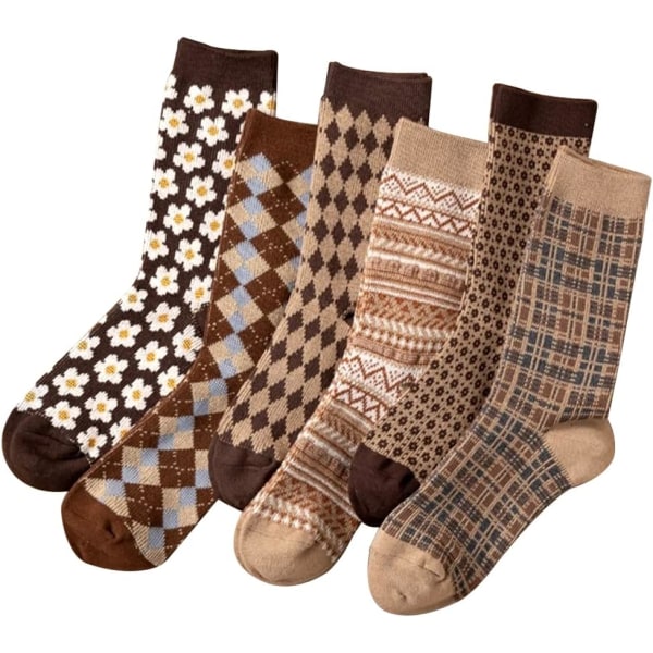 6 Par Damsockor för Kvinnor, Varma Tjocka Sockor Vintage Casual, ZQKLA