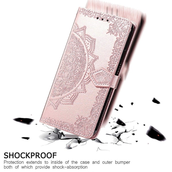 Motorola Moto G75 5G Lompakkokotelo Mandala Kukka Nahkainen Puhelinkotelo Jalusta - Ruusukulta Rose Gold