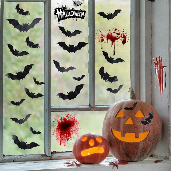 96 kpl 3D Lepakko Halloween-koristeita, Mustat PVC-lepakot seinätarra, ZQKLA