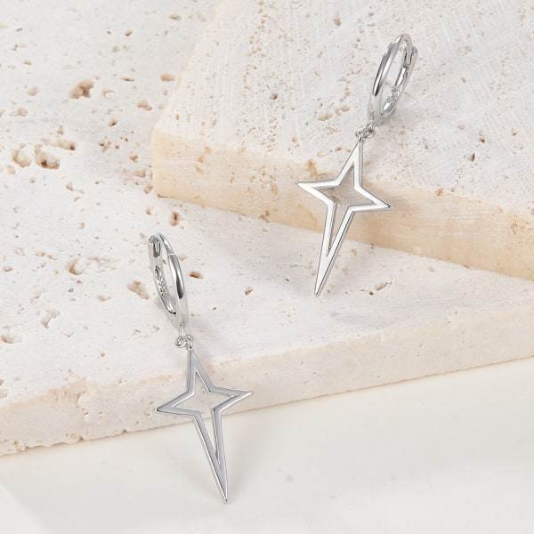 Minimalistisk Cross Hollow Star Dangle Drop Small Hoop øredobber, ZQKLA