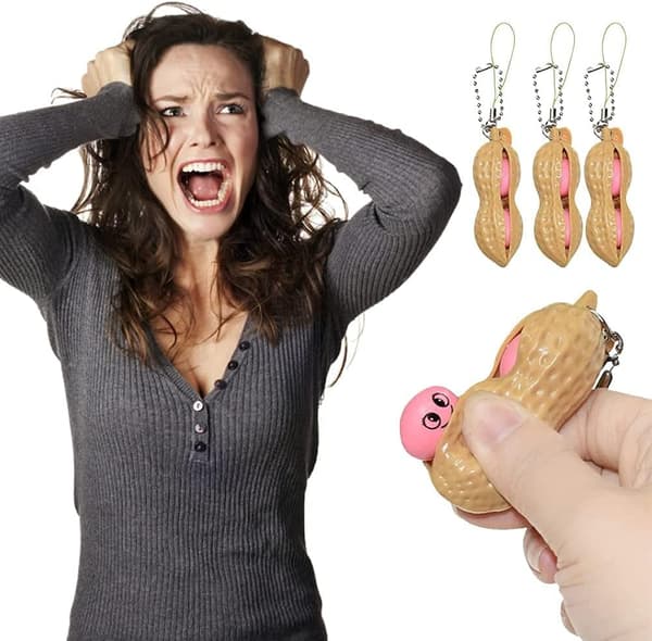 4-pak Fingertupp Leke Squeezy Leke Peanøtt Nøkkelring Pynt